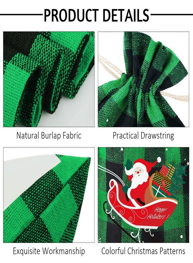 MIMIND 12 Burlap Wine Bags - Christmas & Xmas Gift Bags with Drawstrings, Gift Tags & Ropes - Buffalo Plaid, Red+Black, Green+Black - Image 3